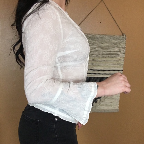 JOHNNY WAS EMBROIDERED BELL SLEEVE WHITE BLOUSE - Picture 3 of 6